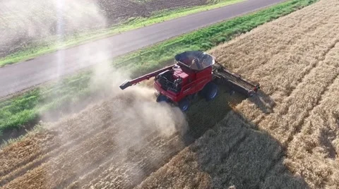 Aerial - Top View of Combine Stock Footage 65318135