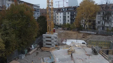 Aerial top view of the construction site build new apartments  in Switzerland Stock Footage 120857182