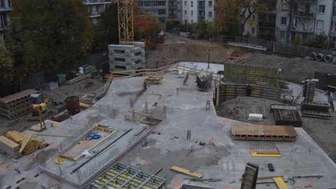 Aerial top view of the construction site build new apartments  in Switzerland Stock Footage 120874707