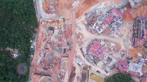 Aerial top view of construction site near Kei Ling, Sai Kung, Hong Kong Stock-Footage 224894929
