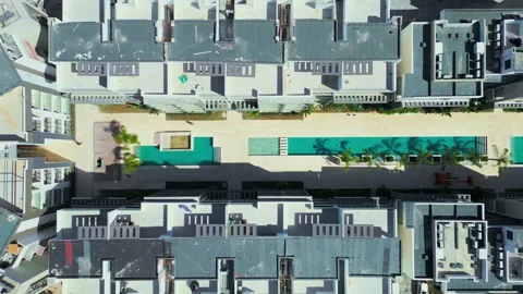 Aerial top view of construction site of a tourist complex on Caribbean Sea coast Stock Footage 306798905