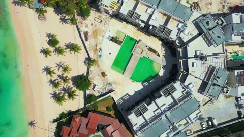 Aerial top view of construction site of a tourist complex on Caribbean Sea coast Video stock 306799371