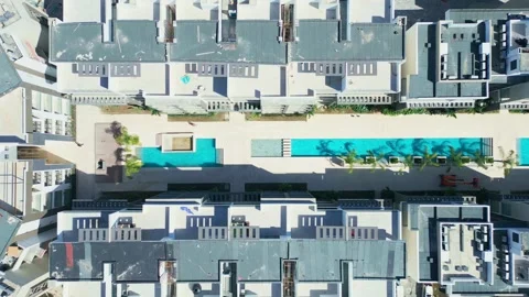 Aerial top view of construction site of a tourist complex on Caribbean Sea coast Stock Footage 309235609
