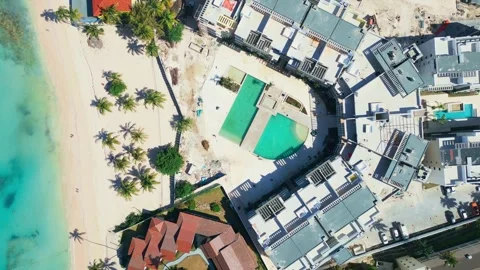 Aerial top view of construction site of a tourist complex on Caribbean Sea coast 스톡 동영상 309235694