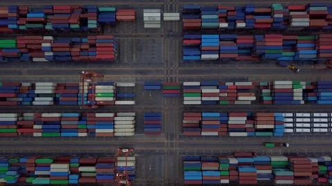Aerial top view container cargo ship Stock Footage 90906675