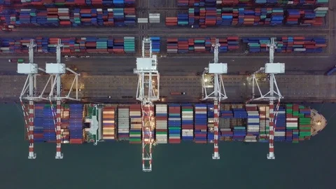 Aerial top view container cargo ship Stock Footage 90908492