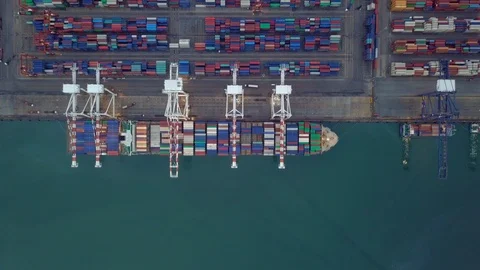 Aerial top view container cargo ship Stock Footage 90909046