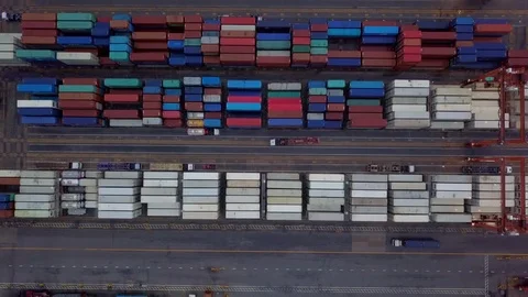 Aerial top view container cargo ship Stock Footage 90910778