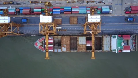 Aerial top view container cargo ship Stock Footage 90915133