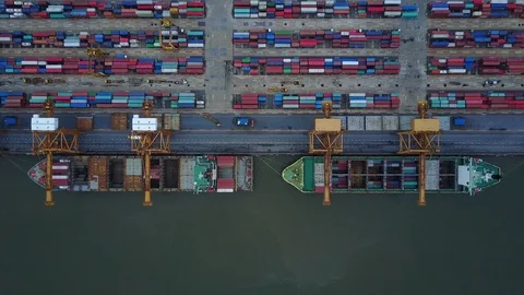 Aerial top view container cargo ship Stock Footage 90915745