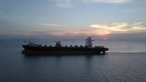Aerial top view container cargo ship Stock Footage 90920739