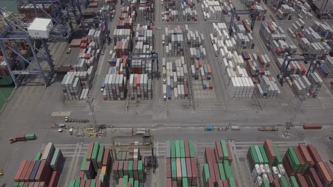 Aerial top view container cargo ship Stock Footage 90921543