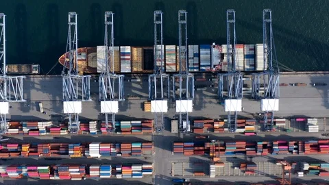 Aerial top view container cargo ship in import export business logistic. Stock Footage 106044543