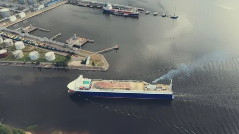 AERIAL. Top view container cargo ship, import export business logistic and Stock Footage 112388224