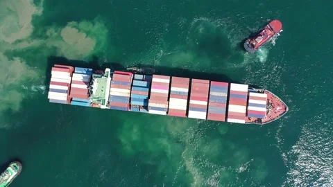 Aerial top view container ship full load container Stock Footage 164903098