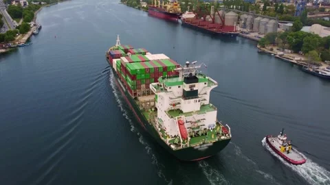 Aerial top view container ship, shipping or transportation concept background. Stock Footage 195099148