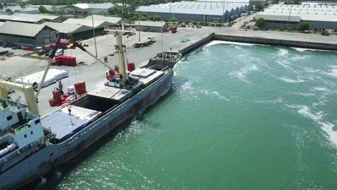 Aerial top view container ship, shipping or transportation concept Stock Footage 221533874
