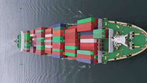 Aerial top view container ship in the sea, shipping or transportation concept Stock Footage 222933991