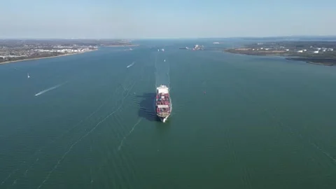 Aerial top view container ship Stock Footage 241115706