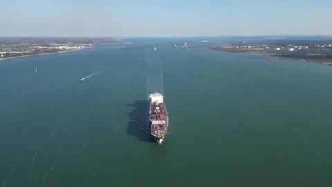 Aerial top view container ship Stock Footage 241115917