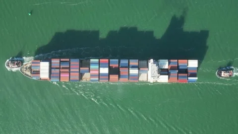 Aerial top view container ship Stock Footage 241116437