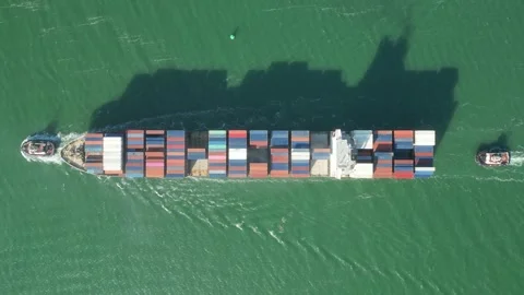 Aerial top view container ship Stock Footage 241116450