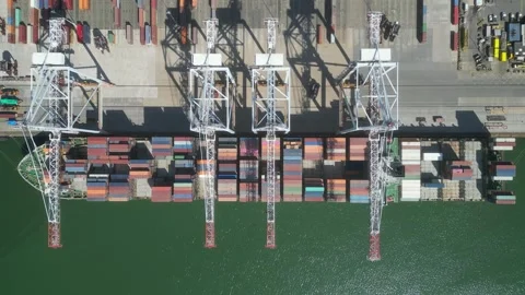 Aerial top view container ship Stock Footage 241117314