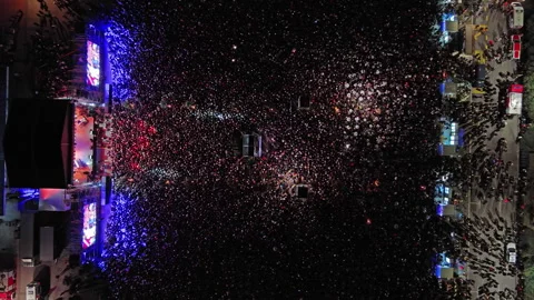 Aerial top view of crowd people at night music concert Stock Footage 344744594