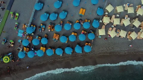 Aerial top view of crowded beach umbrellas on the amalfi coast Video stock 345517864