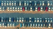 Aerial Top View Of The Dealership Terminal Parking Lot With A Rows Of New Cars Stock Footage