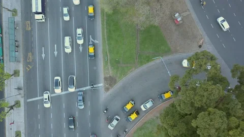 Aerial  Top View of Dense Traffic in Libertador Avenue, Buenos Aires, Argentina. Stock-Footage 96314901