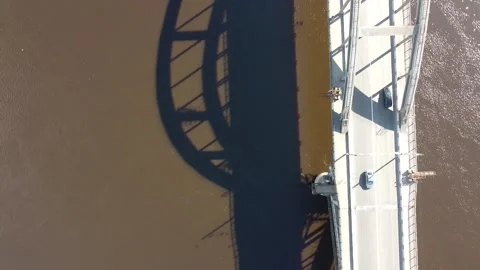 Aerial Top View A Drone Of Arch Bridge To The City Of Rybinsk Stock-Footage 220643724