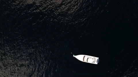 Aerial top view drone flight over ocean water sea luxury yacht tropical Stock Footage 145748729