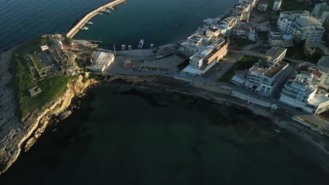 Aerial top view by drone of a harbor of the famous resort Chersonissos Stock Footage 197387461