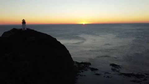 Aerial Top View A Drone Of Lighthouse In Sunshine on Cape Bryner, 4K Stock-Footage 220533690
