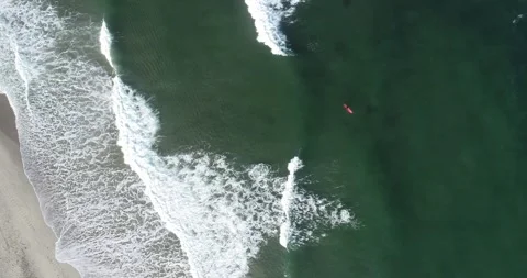Aerial top view by drone of man practicing suf 스톡 동영상 201083457