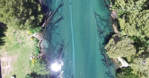 Aerial top view with drone of  river. Old wooden and new bridge. 스톡 동영상 72686501