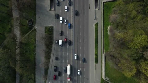 Aerial top view by drone of road with moving cars. Stock Footage 156855923
