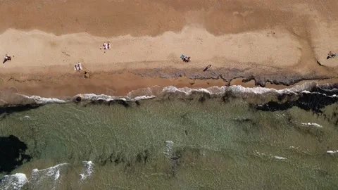 Aerial top view by drone of the sandy beach. Stock Footage 148134991