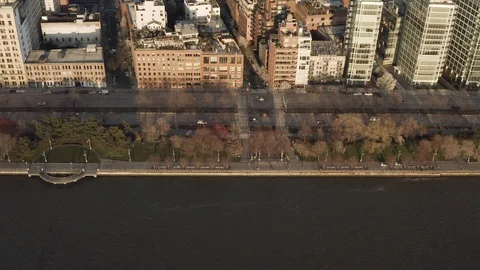 Aerial top view drone shot of nearly empty streets of NY during global pandemic Stock Footage 127610588