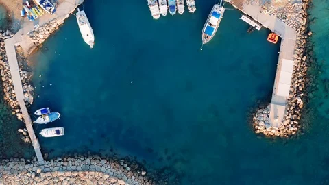 Aerial top view from drone of small bay or harbor for boats and yachts in Stock Footage 120751006