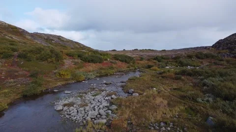 Aerial Top View A Drone Of Small Battery Lake, Village Of Teriberka Stock-Footage 220533778