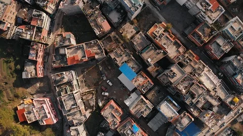 Aerial top view with drone on a typical building in Kathmandu. Stock Footage 102651659
