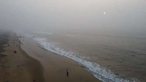 Aerial top view drone video clip of scenic wave formation in a sea beach Video stock 328096972
