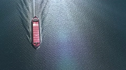 Aerial top view of Empty cargo ship in th ocean Stock Footage 143622388