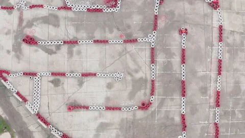 Aerial top view of the empty go-kart track. Kart racing or karting motorsport Video stock 153428318
