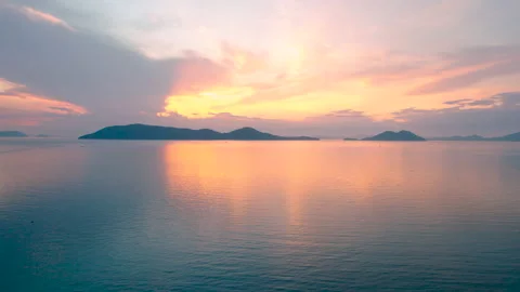 Aerial Top View from Flying Drone, Sea and Waves at Sunset in Summer Stock Footage 155657951