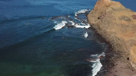 Aerial: Top View of the Giant blue ocean Waves, Foaming and Splashing Stock Footage 99502653