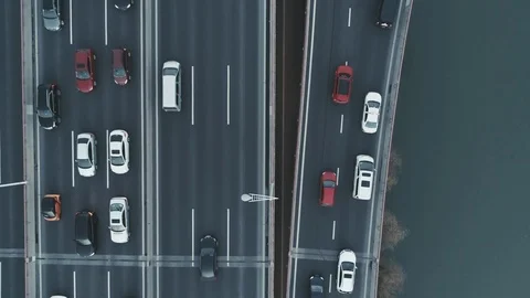 Aerial top view of highway interchange. Aerial top view of road junction from Stock-Footage 101637144