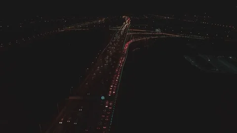 Aerial top view of highway interchange at night. Aerial top view of road Stock-Footage 104906231